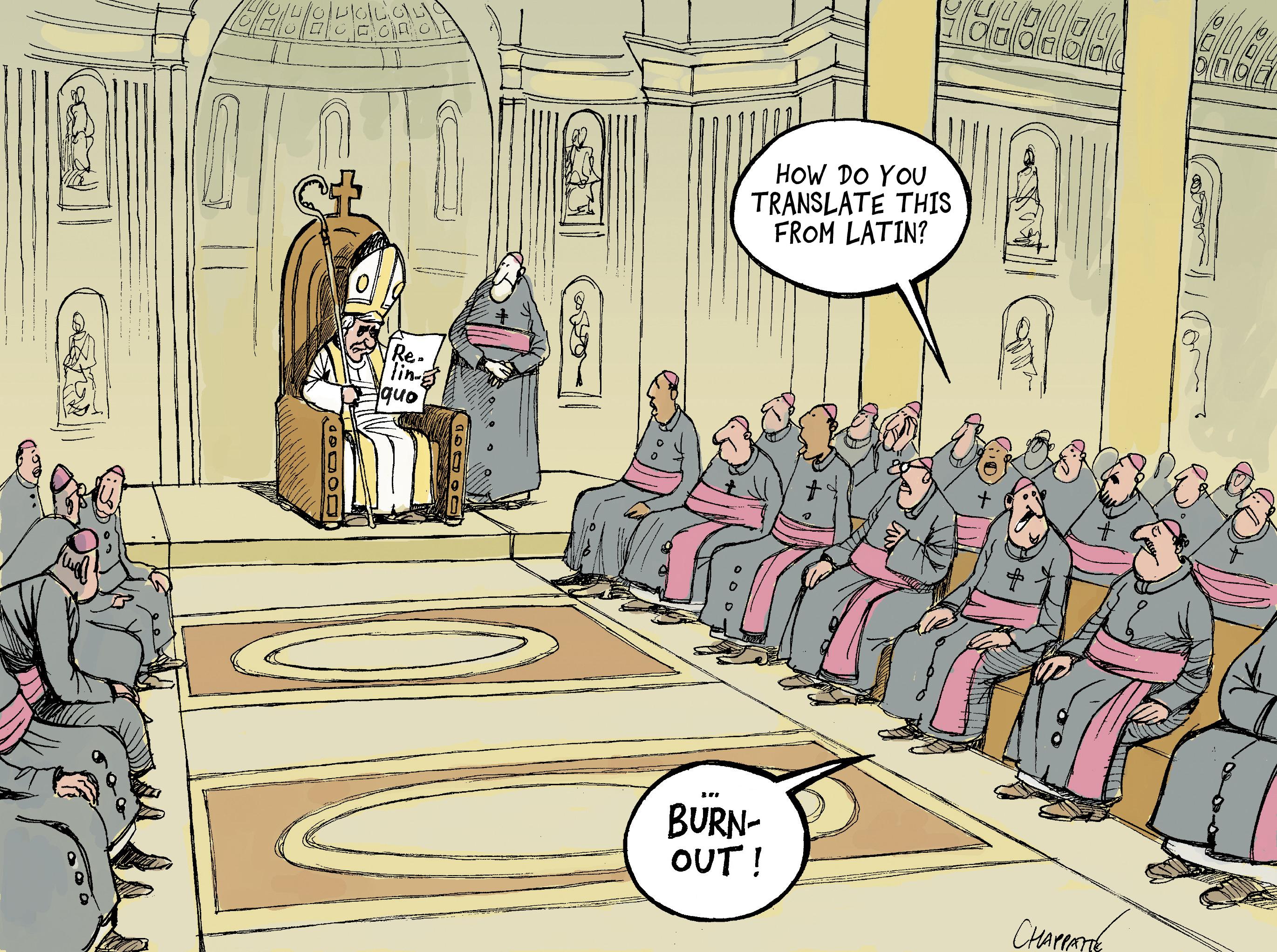 The pope resigns