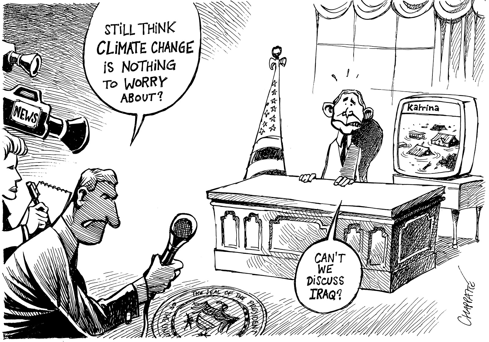 Bush and the Hurricane | Globecartoon - Political Cartoons - Patrick  Chappatte